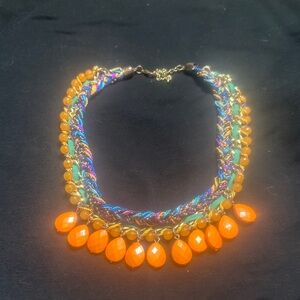 MY FAVORITE PIECE Vibrant Orange Beaded Woven Multi-Colored Necklace CHOKER